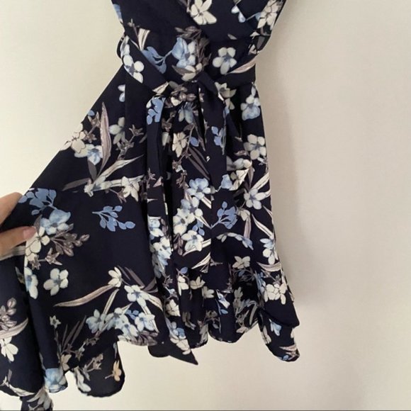 DRESS FORUM Blue Floral Sleeveless Ruffle Tie Mini Dress - Picture 11 of 13